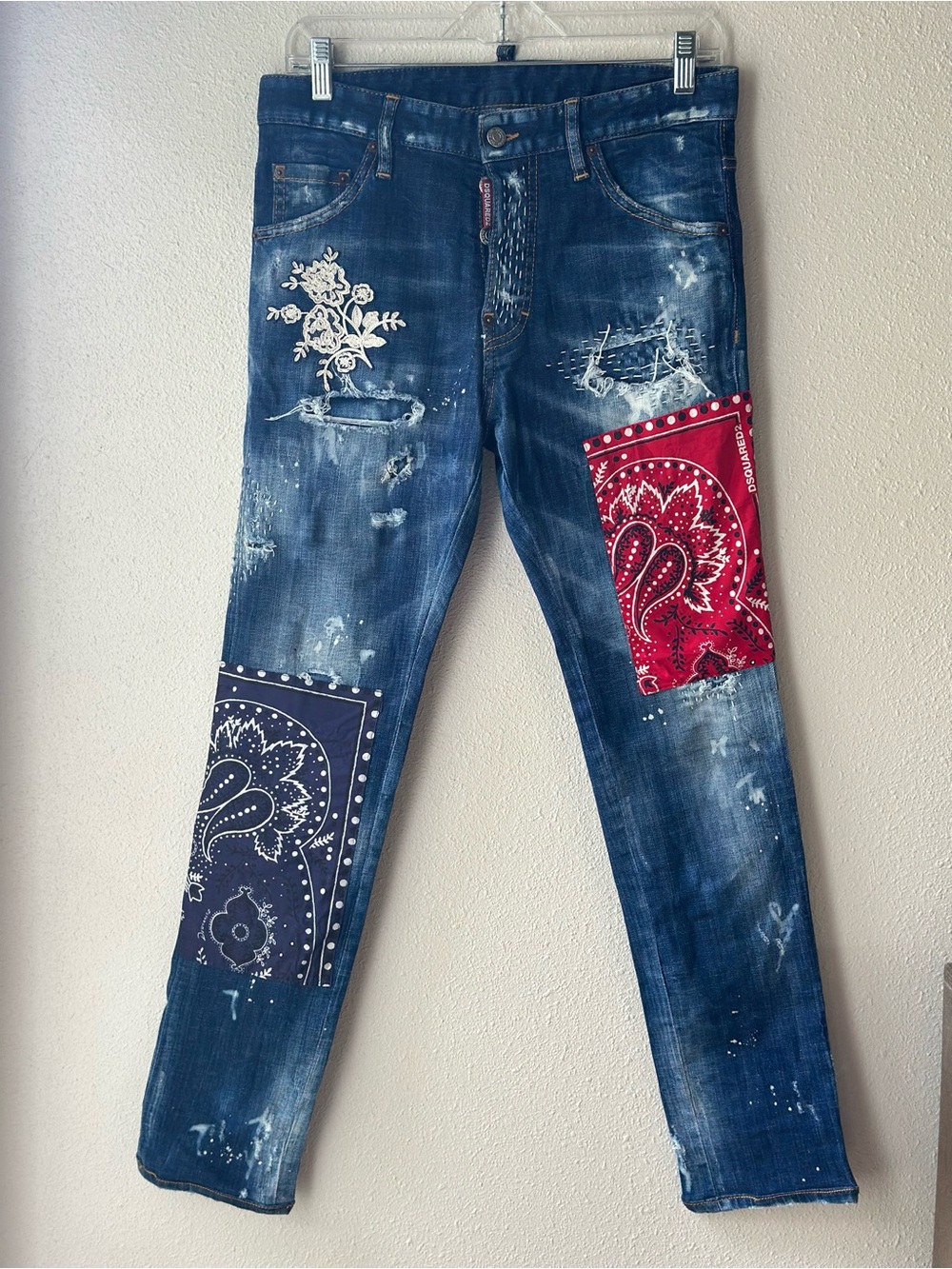 Dsquared2 Cool Guy Jeans Bandana Patch Paint Splatter Distressed Blue Denim IT44